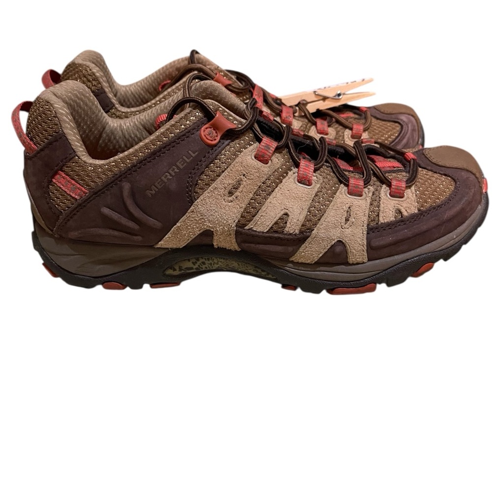 Like New womens Merrell Air Cushion Brown Orange Tan Vibram Hiking Shoes Size 8 - Picture 7 of 10